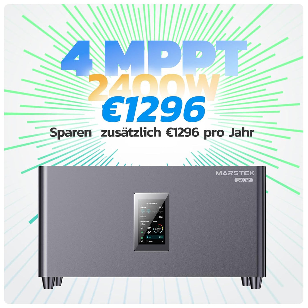 MARSTEK All-in-One Balkonkraftwerk mit Speicher,4 MPPT 2400W Solareingang, 6000 Ladezyklen, LFP Akku