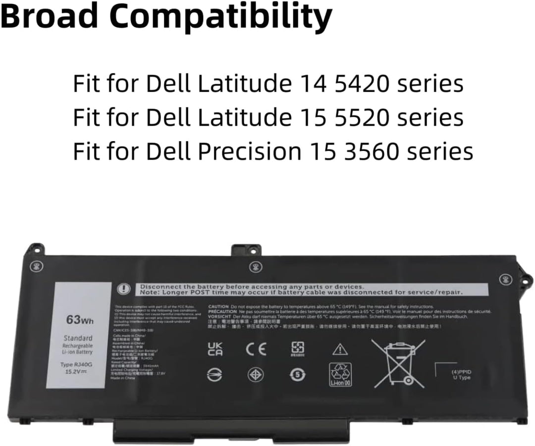 PUGASR RJ40G Laptop Akku Kompatibel mit Dell Latitude 14 5420 Latitude 15 5520 Precision 15 3560 Ser
