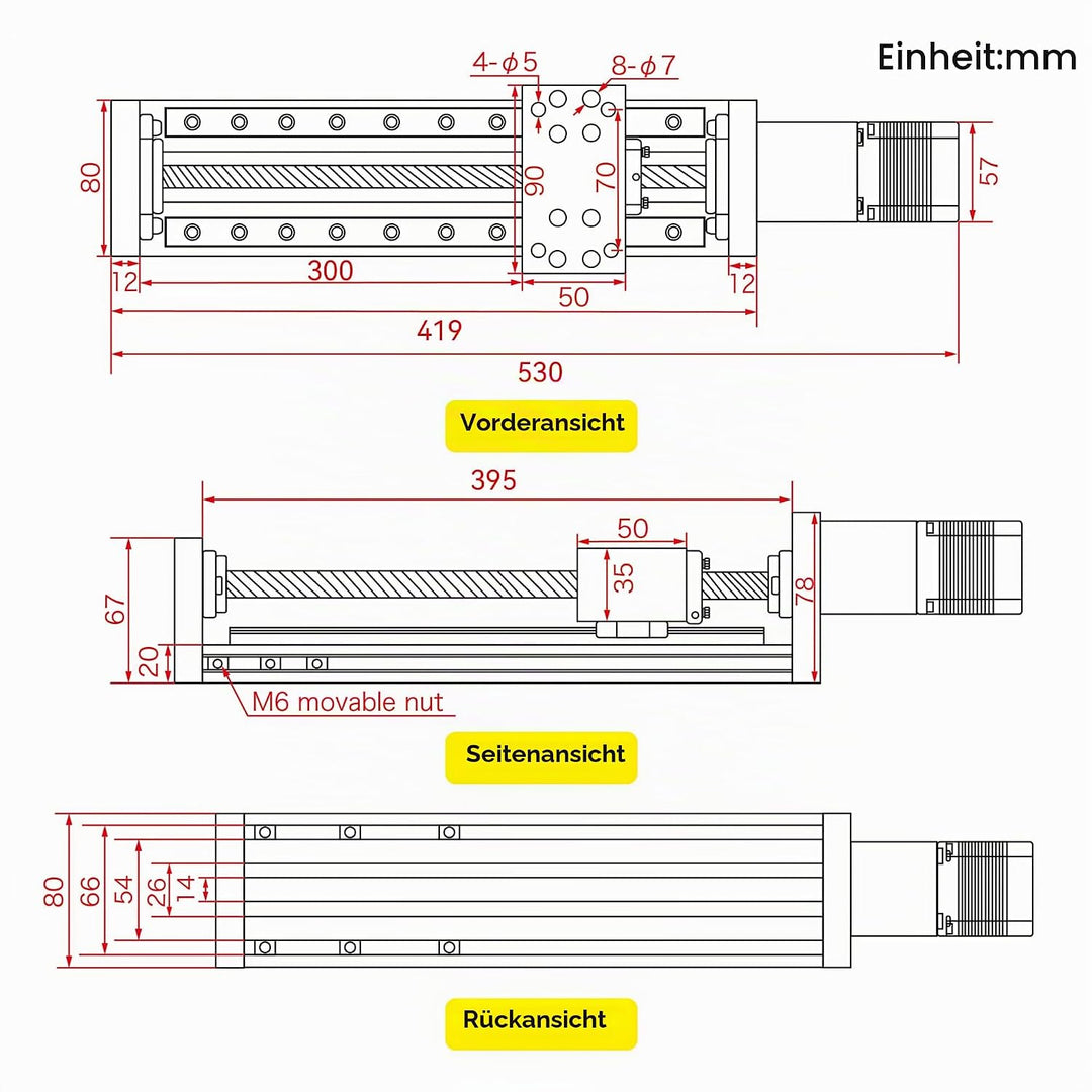 RATTMMOTOR Lineartisch-Aktuator,CNC Linearantrieb Effektiver Hub 300mm Linearführung Mini CNC Linear