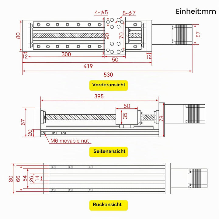 RATTMMOTOR Lineartisch-Aktuator,CNC Linearantrieb Effektiver Hub 300mm Linearführung Mini CNC Linear