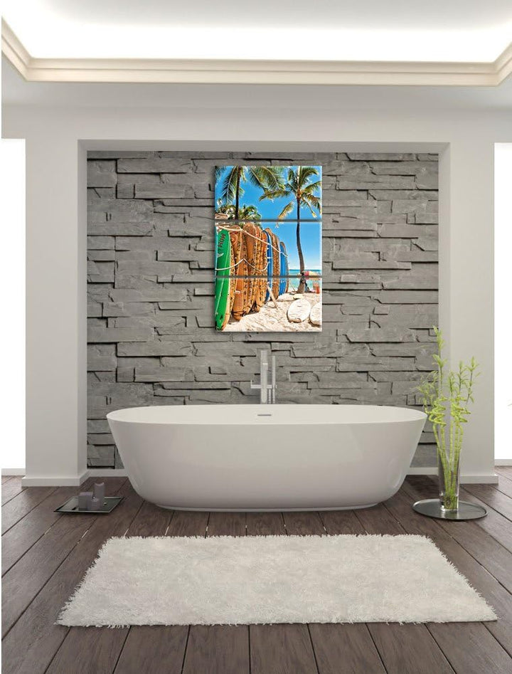 Pixxprint Surfboards am Strand als Leinwandbild/Grösse: 3 Teilig (120x80) cm/Wandbild/Kunstdruck/fer