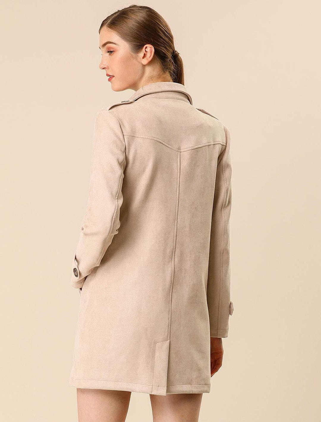 Allegra K Damen Trenchcoat Langarm Zweireiher Faux Wildleder Mantel Wintermantel M aprikose, M aprik