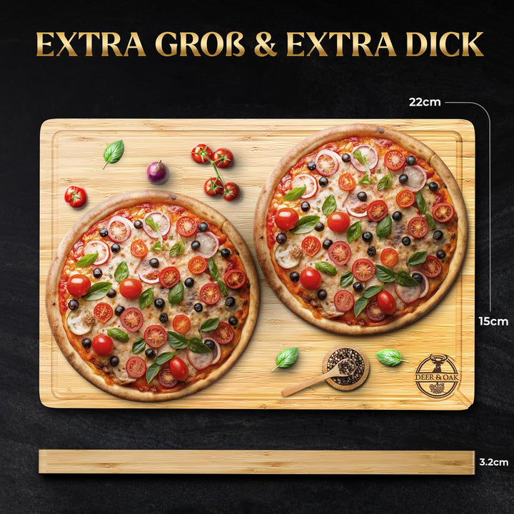 Deer & Oak Schneidebrett Holz XXXL 60 x 40 x 3,2cm Premium Holzbrett Küche, 60cm Bambus Schneidebret