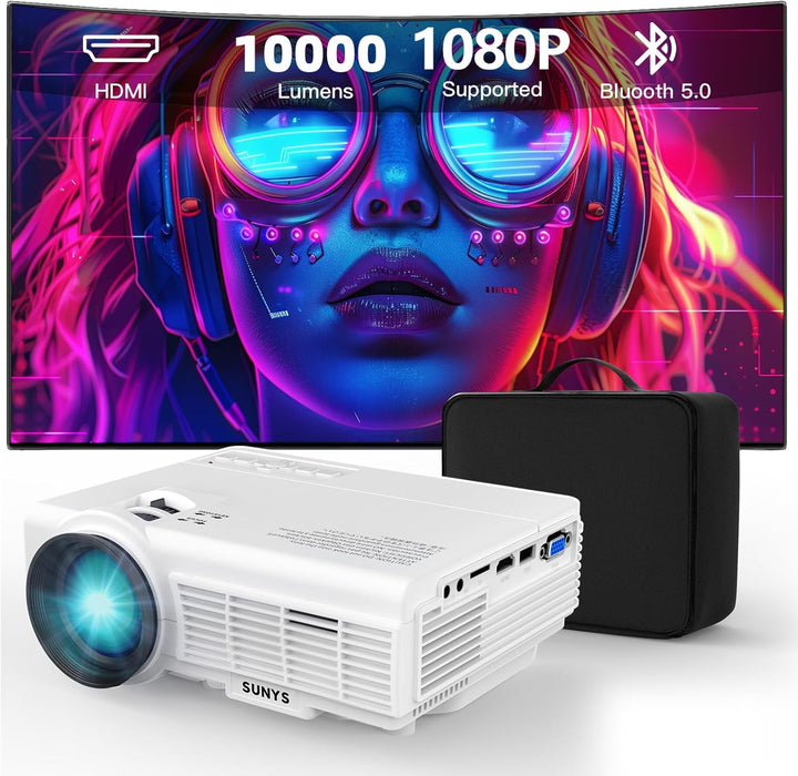 Sunys Bluetooth Mini Beamer, 10000 Lux 1080P HD Full Tragbarer Projektor, LED Heimkino Video Beamer