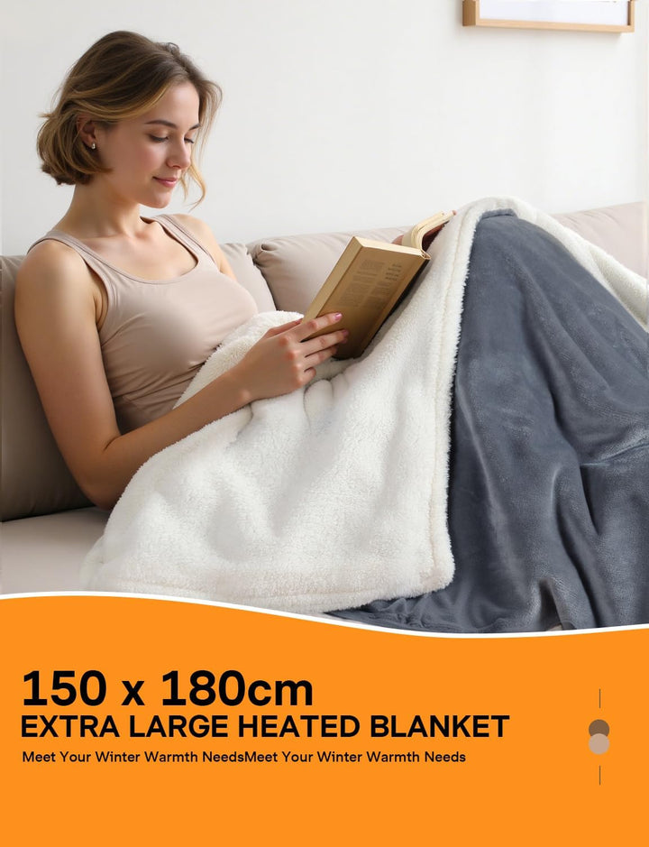 ALLJOY Heizdecke mit Abschaltautomatik150x180cm, Elektrische Wärmedecke & 9 Heizstufen, 1-9H Timer,