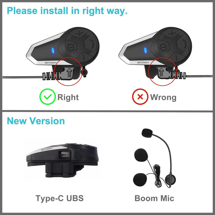 BETOWEY BT-S3 Fortgeschrittenes Motorrad Bluetooth V5.0 Intercom-System - Freisprechanlage, Hochklar