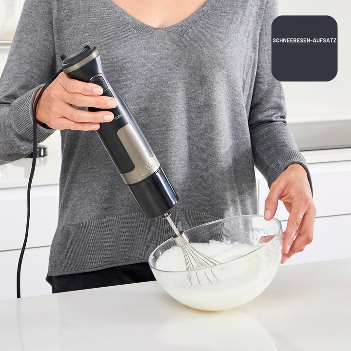 Black+Decker Stabmixer | BXHBA1500E | 1500 Watt | 20 Geschwindigkeiten | Turbo | Edelstahl | Spritzs