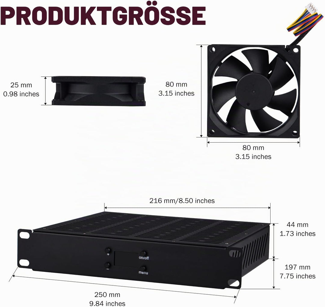 GeeekPi 10 Zoll 1U Rackmount Quad Fan Cooling Panel