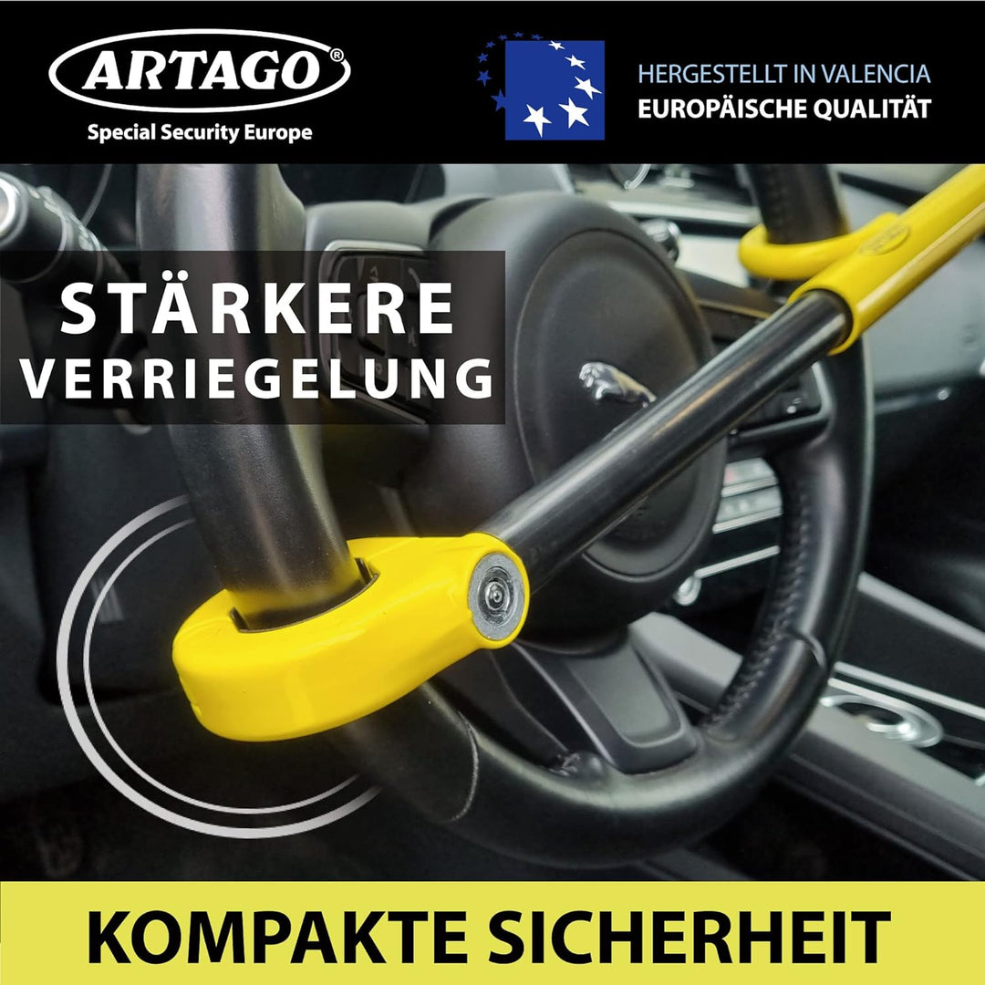 Artago 840A/B Lenkradkralle Auto Universal, Kompakte Schwenkarretierung, Hochsicherheitsschloss mit