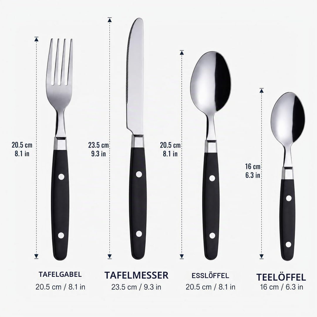 EXZACT Besteckset 24-teilig Edelstahl - mit Niet-Bastelgriffen/Besteck im Retro-Stil - 6 x Essgabeln