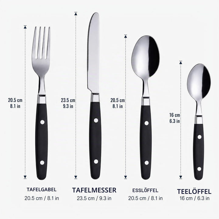 EXZACT Besteckset 24-teilig Edelstahl - mit Niet-Bastelgriffen/Besteck im Retro-Stil - 6 x Essgabeln