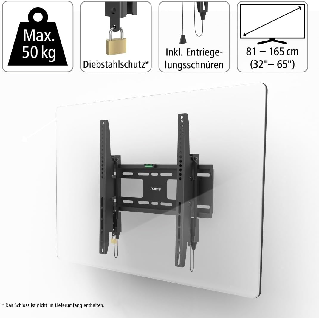 Hama TV Wandhalterung, starr, mit Diebstahlschutz (TV Wandhalterung 32-65 Zoll, VESA 100x100 bis VES