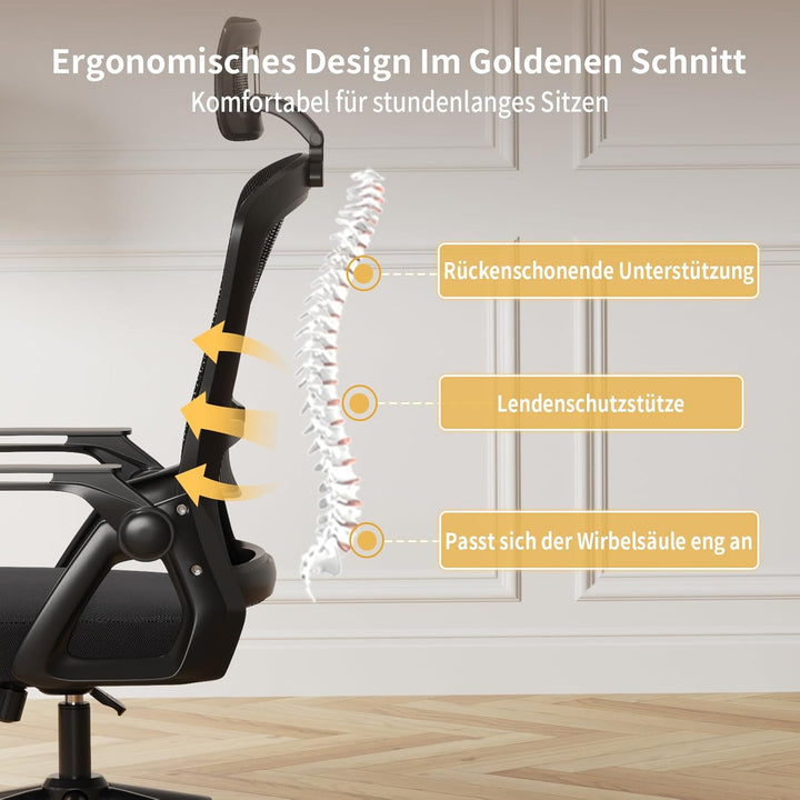 naspaluro Bürostuhl Ergonomisch mit Verstellbarer Armlehnen, Schreibtischstuhl mit Kopfstütze, Atmun