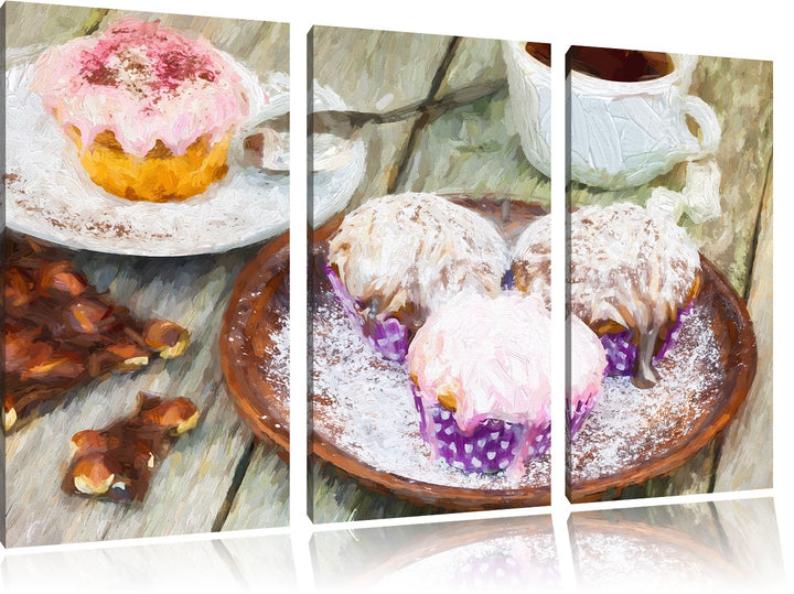 Pixxprint Köstliche Cupcakes als Leinwandbild/Grösse: 3 Teilig (120x80) cm/Wandbild/Kunstdruck/ferti