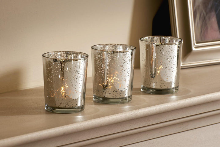 Artis Mercury Glas Votive Kerze Teelichthalter 2.75 "H Set von 12 Speckled Silber für Hochzeiten, Pa