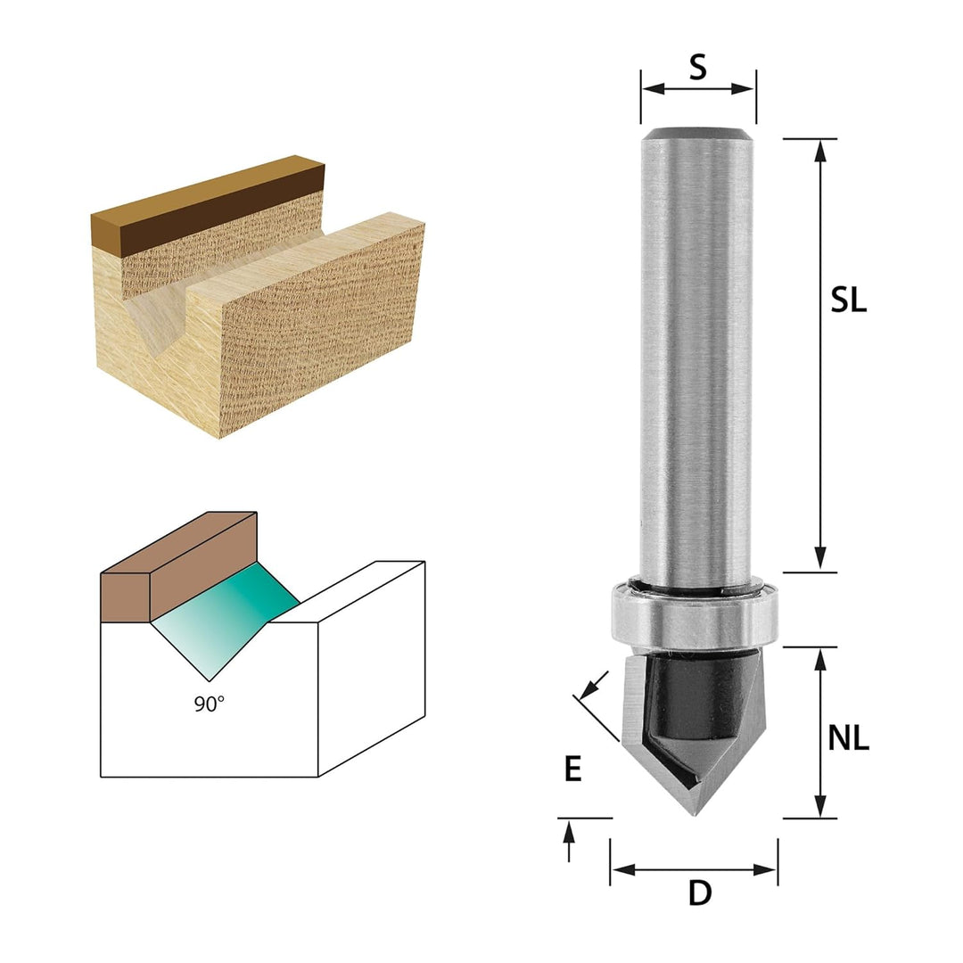 ENT 12180 V-Nutfräser und Schriftenfräser HW, Schaft (S) 8 mm, Durchmesser (D) 12 mm, NL 12 mm, E 90
