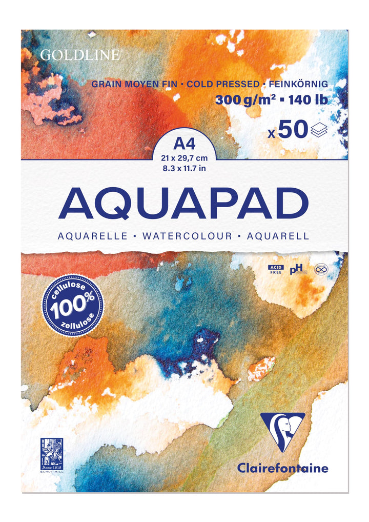 Clairefontaine 975721C - Packung mit 3 Aquarellblöcken Goldline Aquapad A4 geleimt, 50 Blatt weiss 3