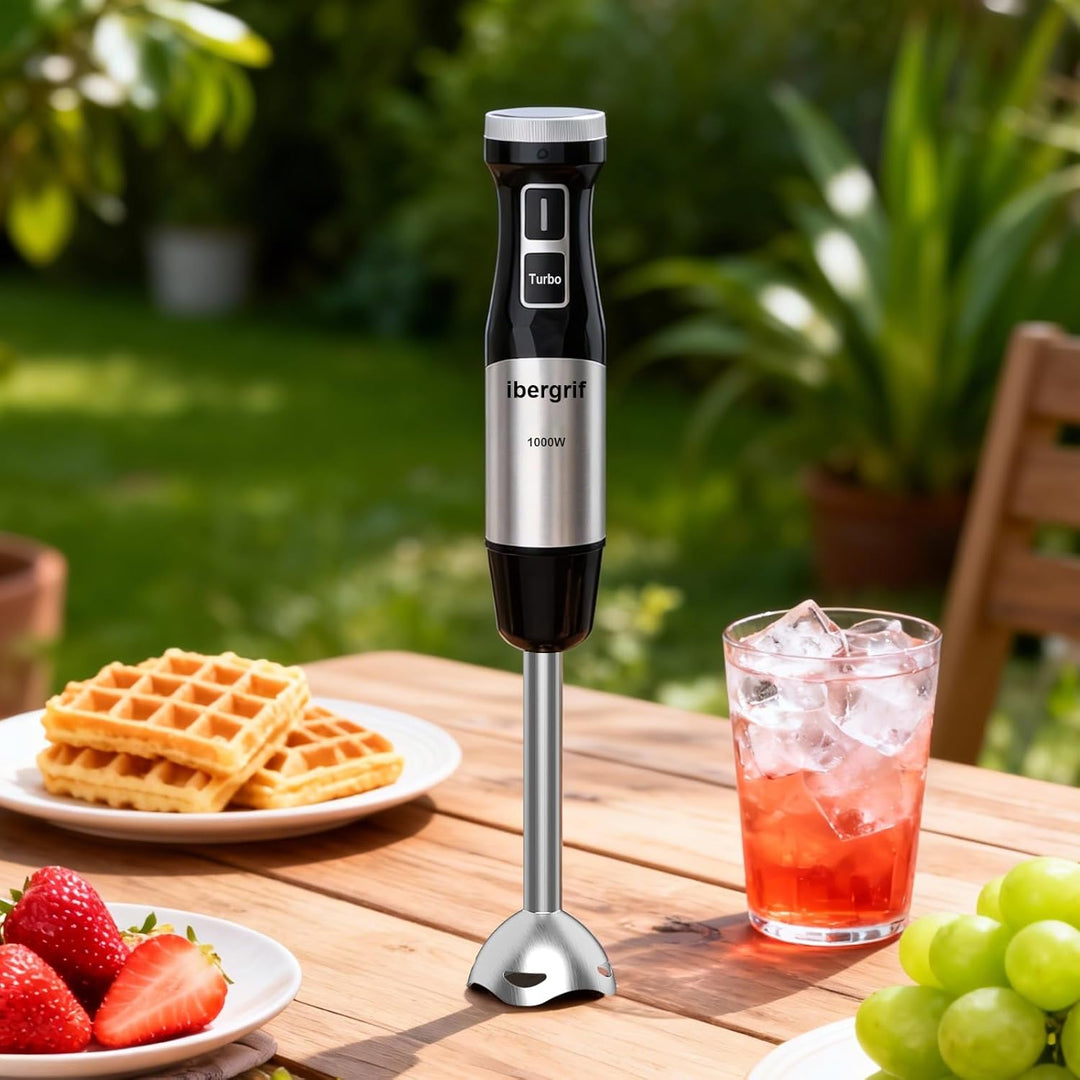 Ibergrif Stabmixer 1000W Edelstahl mit stufenloser Geschwindigkeitsregelung und Turbo Taste, Elektri