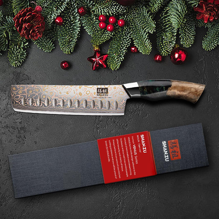 SHAN ZU Damastmesser Nakiri Kochmesser Handgeschmiedetes Japanisches Messer, 33 Schichten Damaststah