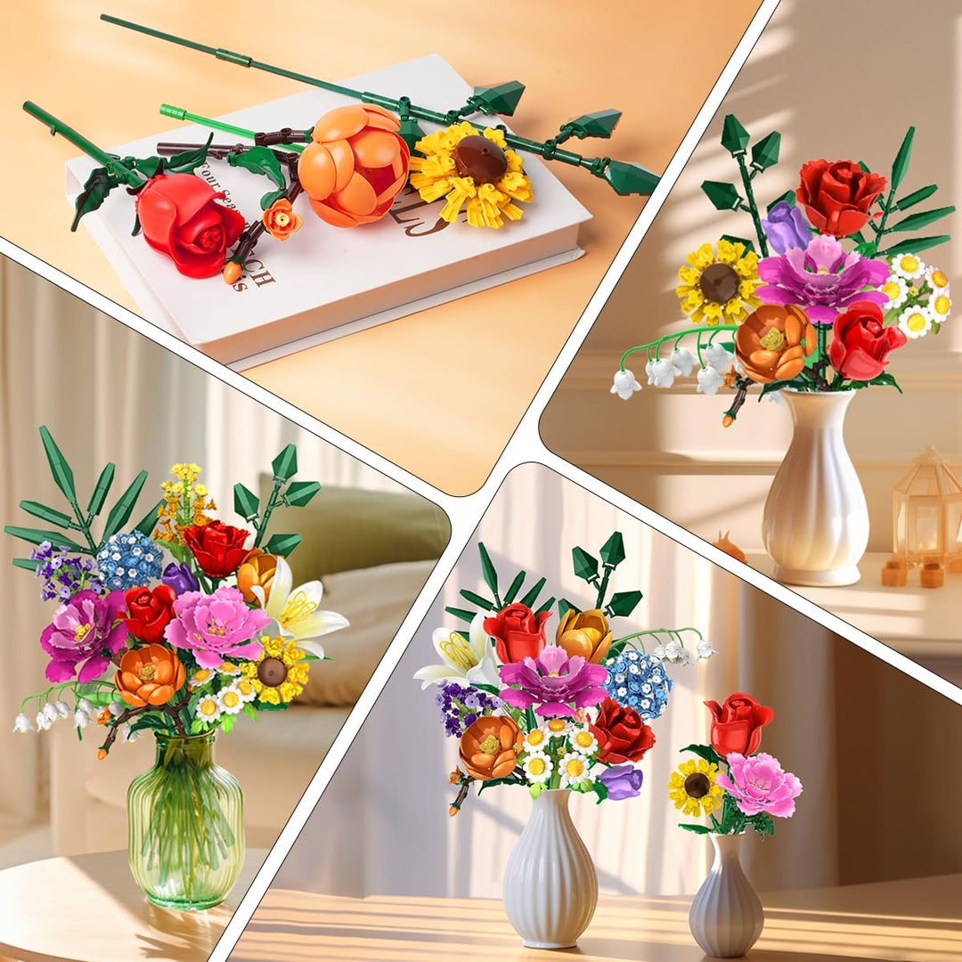 Blumenstrauss-Bausatz – 1000 Teiles Blumenstrauss-Set, Botanische Geschenk zum Valentinstag für Sie
