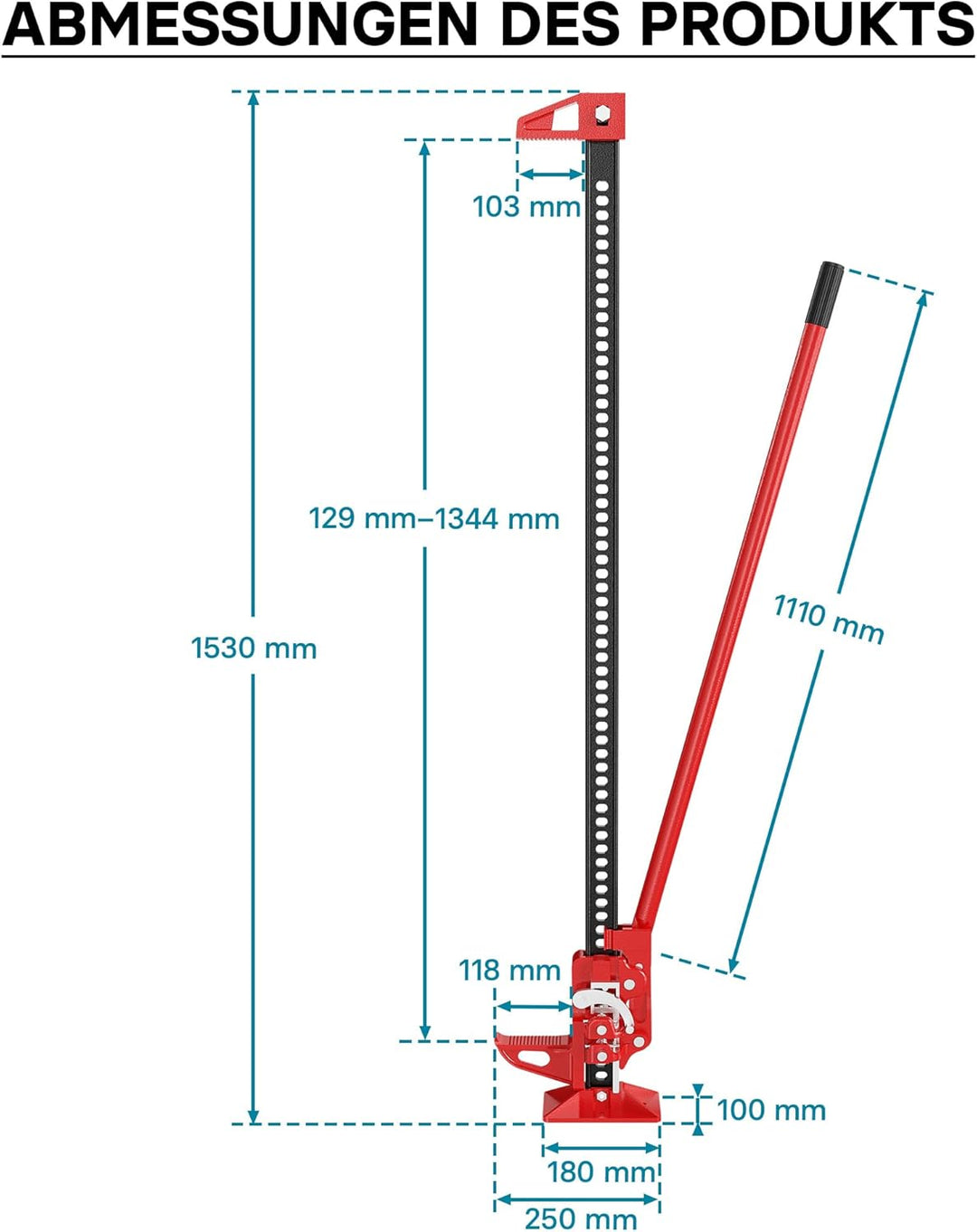 Wiltec Farm Jack Wagenheber 150 cm 60" 3000 kg, Offroad Stockwinde für Geländewagen, ATV Heber, Allz