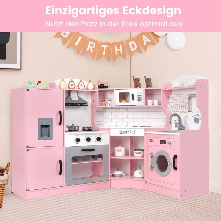 COSTWAY Kinderküche Eck, Spielküche mit Licht & Sound, Kinderspielküche mit Spüle, Eismaschine, Back
