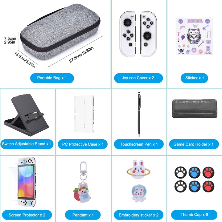 Switch Tasche für NS Switch OLED - innoAura 18 in 1 Switch Zubehör mit Switch Hülle, Switch Spiele A