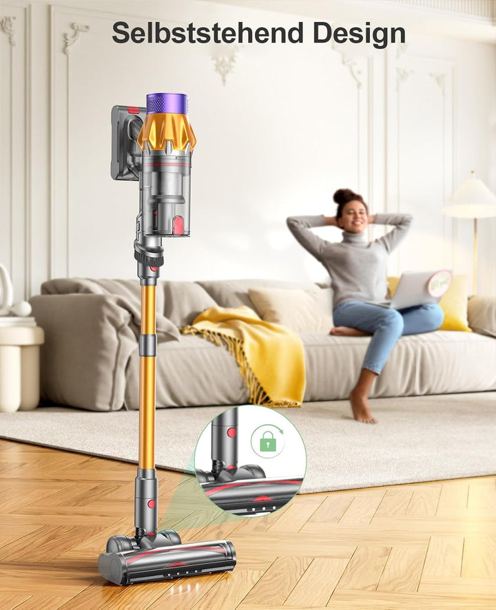 SunSare Akku Staubsauger 600W/50000Pa/65Min, Staubsauger Kabellos mit Smart Display und Ladestation,