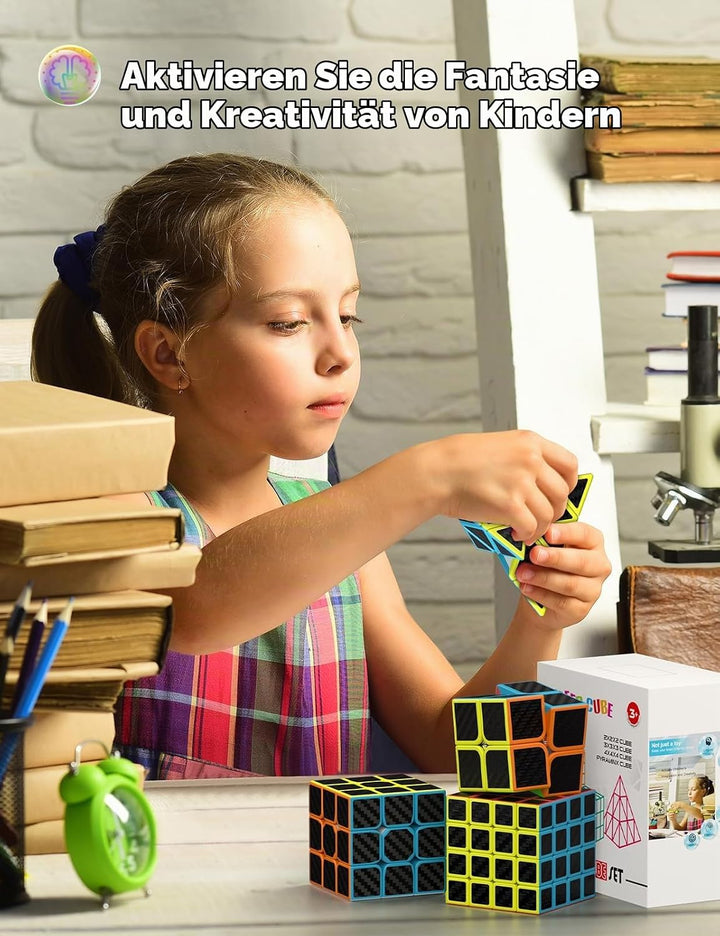 ROXENDA Zauberwürfel Set - 2X2 3X3 4X4 Pyramide Speed Würfel Set mit Würfel Tutorial für Kinder und