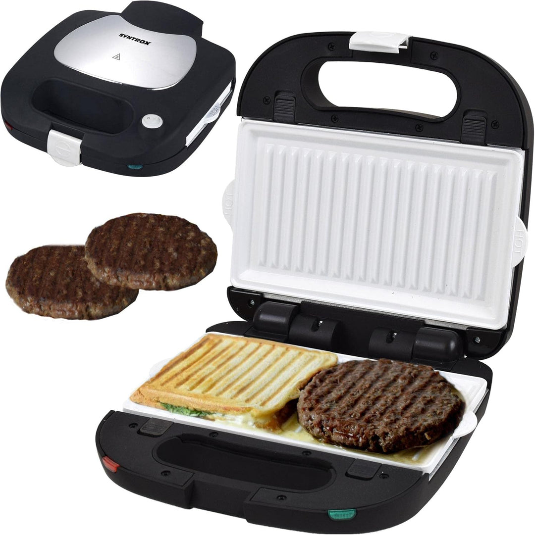 Syntrox Germany Kombigerät mit Wechselplatten SM-1500W Perom, Antihaftbeschichtet, Edelstahl, Schwar