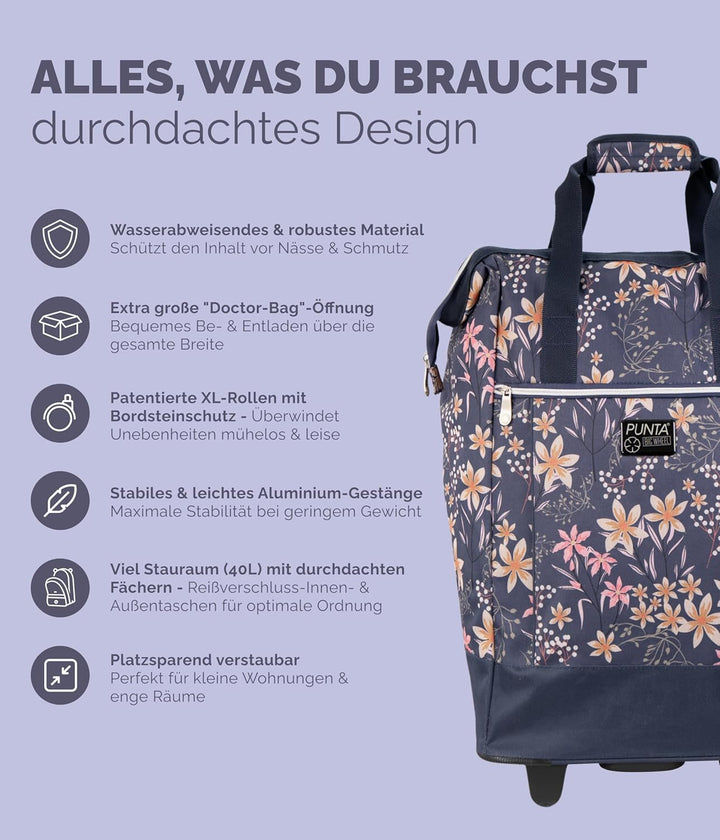 Punta® Einkaufstrolley Big Wheel 40L | grosser & Stabiler Einkaufsroller mit XL-Rädern | leise & lei