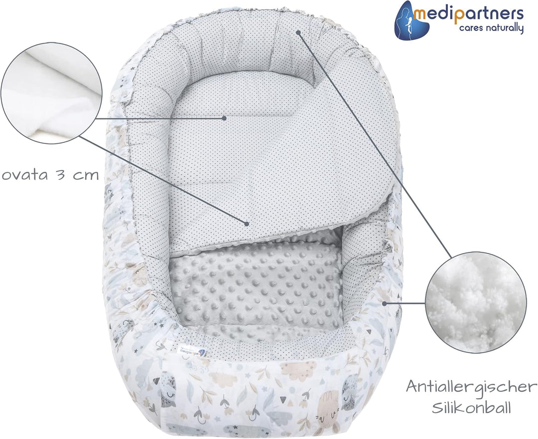 Medi Partners Babynest Kuschelnest Babynestchen 100% Baumwolle Nestchen Reisebett für Babys Säugling