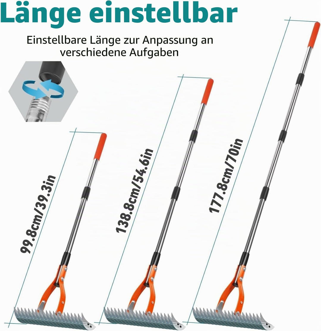 Gartenrechen Vertikutier-Rechen für den Rasen, mit Verstellbarem Stiel, Robuster Rasenrechen Rasenpf