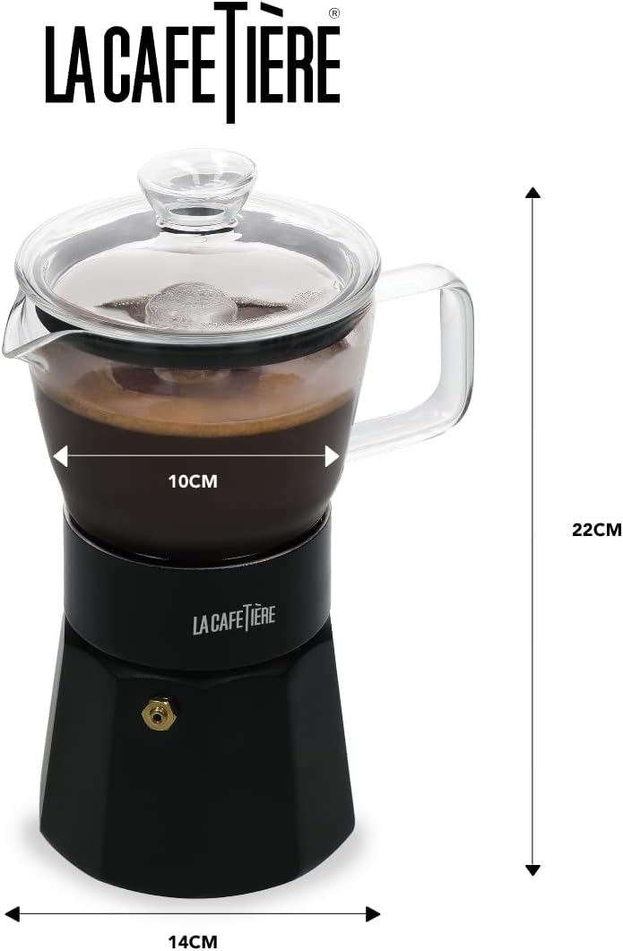 La Cafetière Verona Espressokocher aus Glas, schwarz, 6 Tassen, in Geschenkverpackung Black, Black