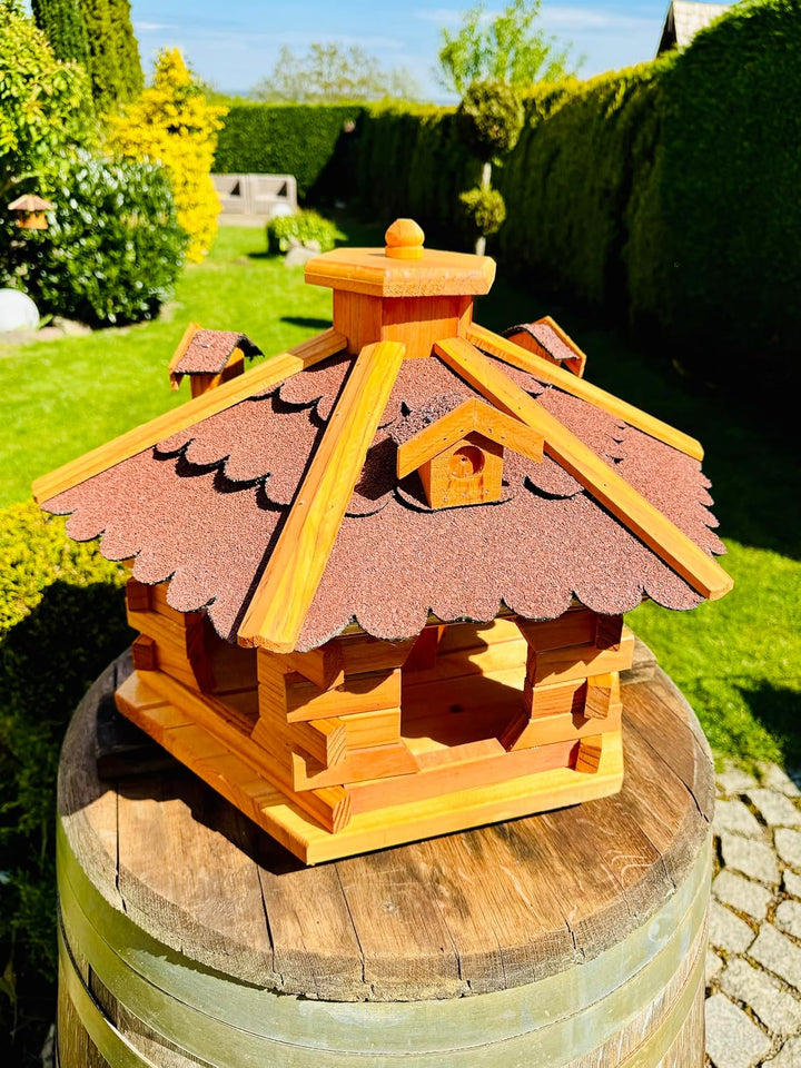 Handgefertigtes Sechseck Vogelhaus aus Holz wetterfest M - XXL wahlweise mit und ohne Ständer I Futt