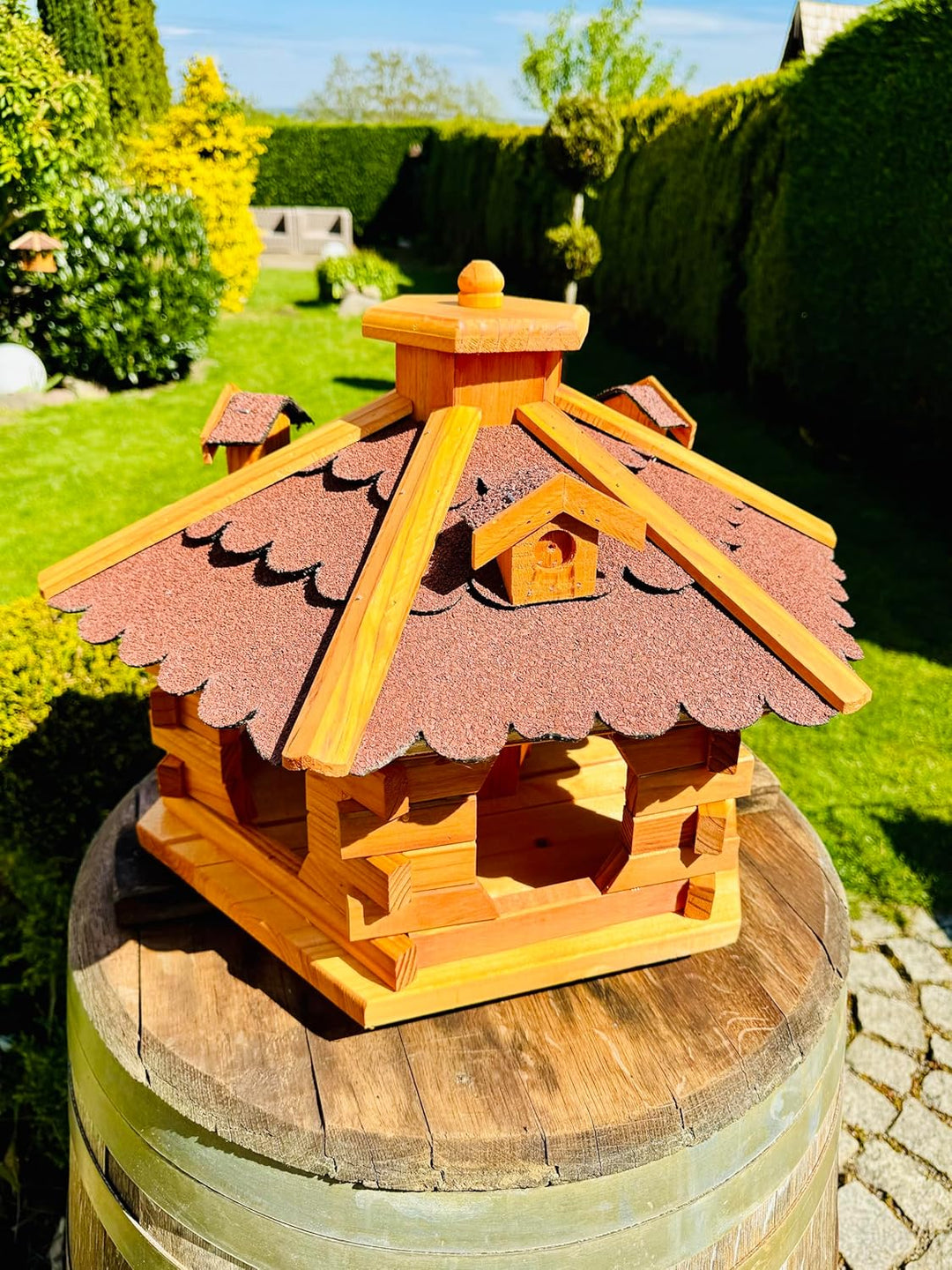 handgefertigtes Sechseck Vogelhaus aus Holz wetterfest M - XXL mit und ohne Ständer I Futterhaus I F