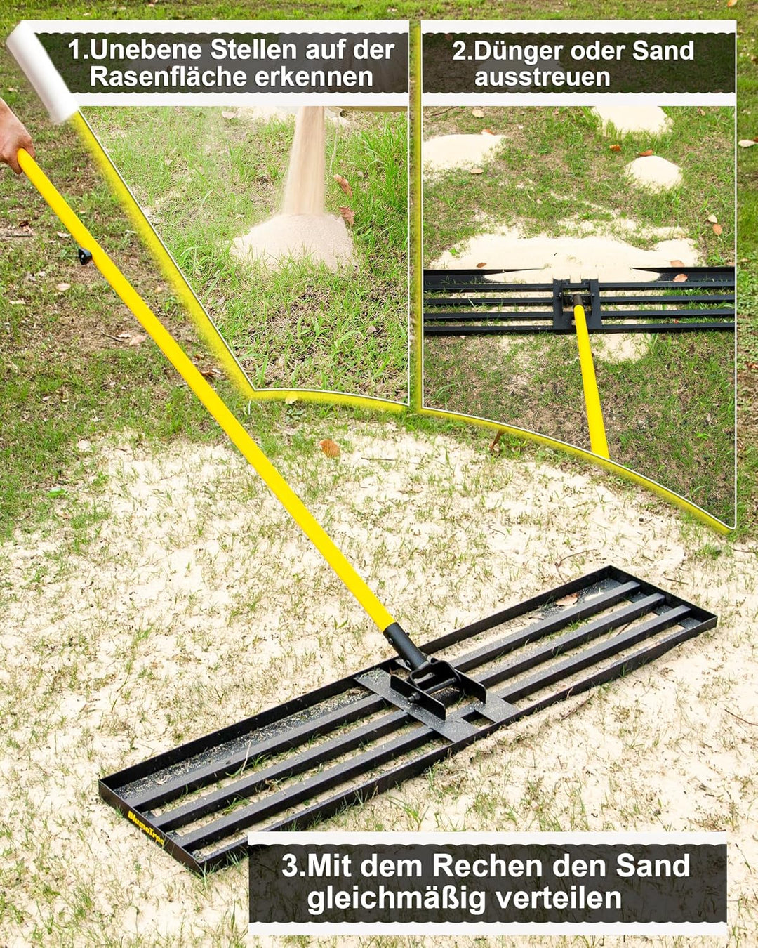 Rasen-Nivellierungsrechen, 2,13m, 76 x 25cm, Nivellierwerkzeug, robust, müheloses Rasen-Nivellierwer