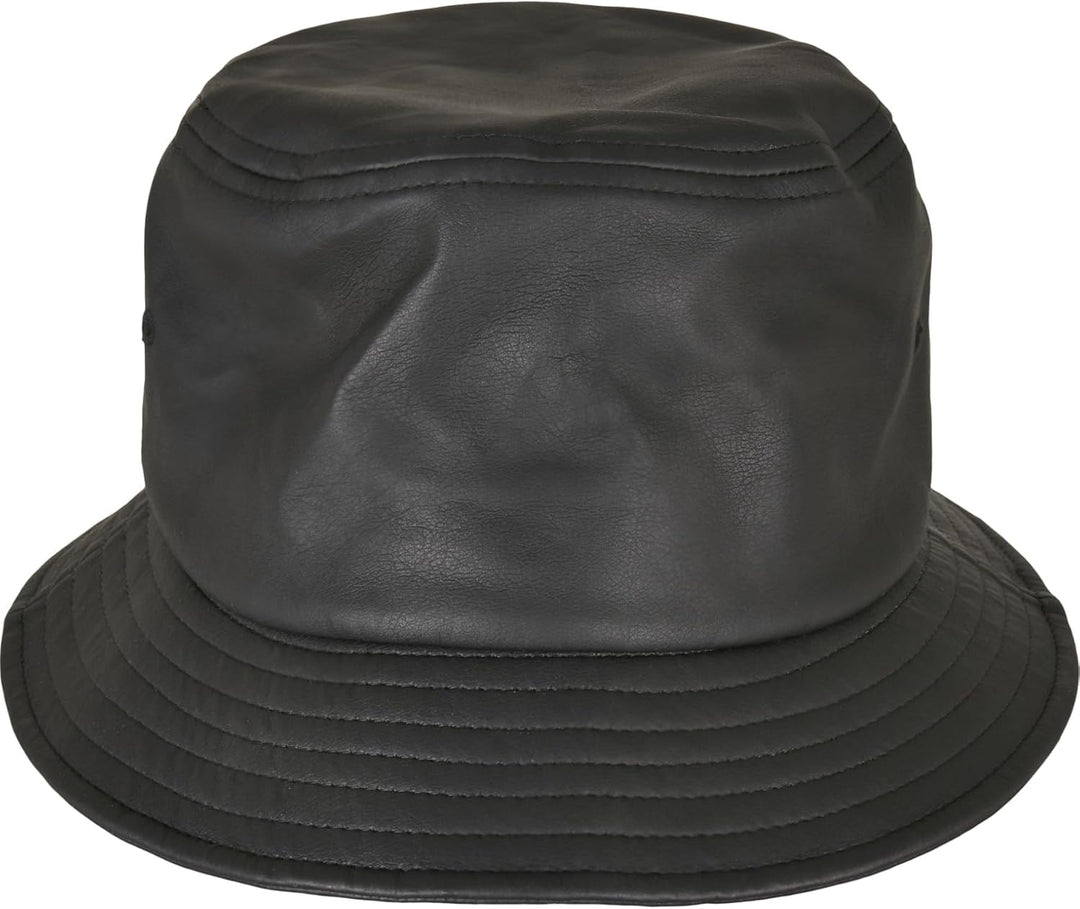 Flexfit Unisex Imitation Leather Bucket Hat Hut, Schwarz, Einheitsgrösse