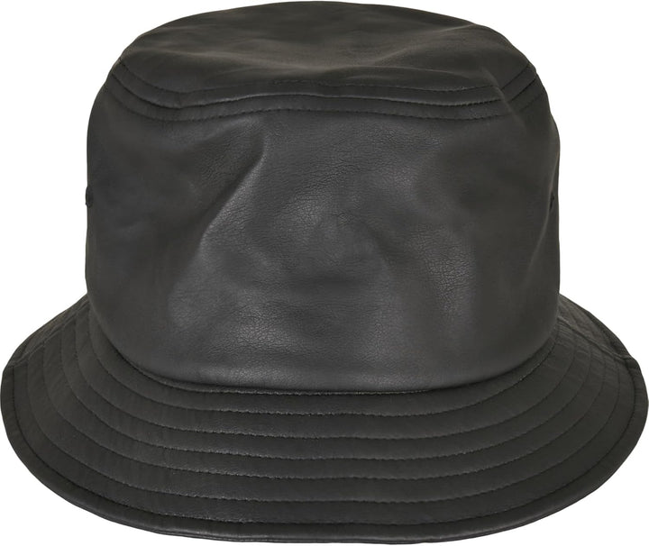 Flexfit Unisex Imitation Leather Bucket Hat Hut, Schwarz, Einheitsgrösse