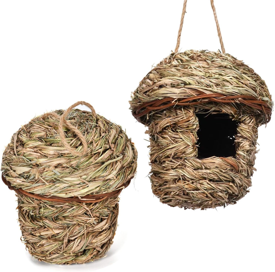 2 Stück Nistkästen, Vogelnest, Handgewebte Vogelhäuser, Vogelhäus zum Aufhängen, Gras Bird Nest für