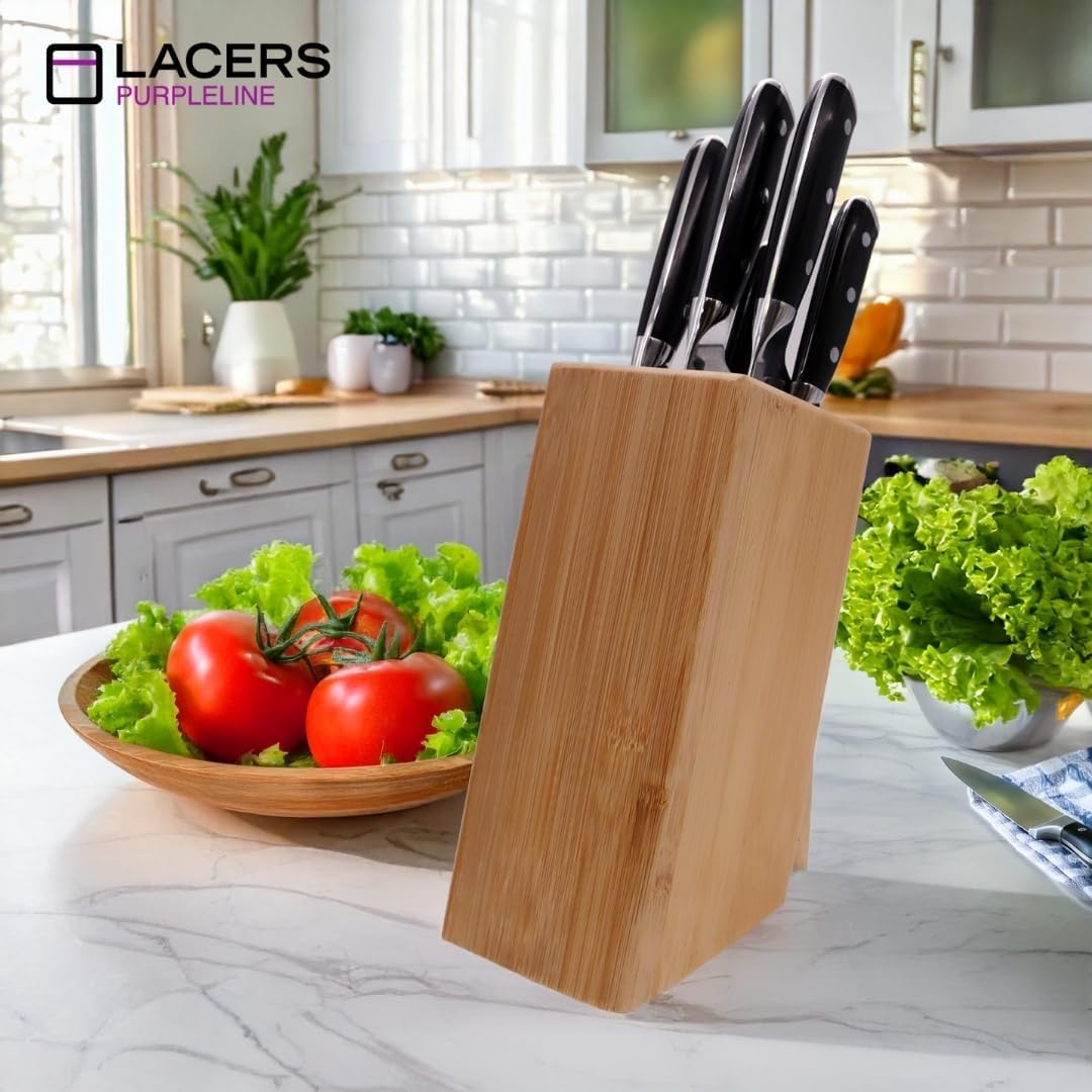 Lacers PurpleLine Messerblock Bambus mit Borsteneinsatz OHNE MESSER | Universal Messerhalter aus nac