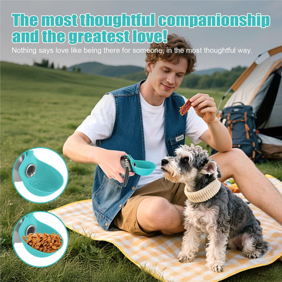 Trinkflasche Hunde für Unterwegs, Hundetrinkflasche für Unterwegs mit Silikonnapf, 285ML Edelstahl A