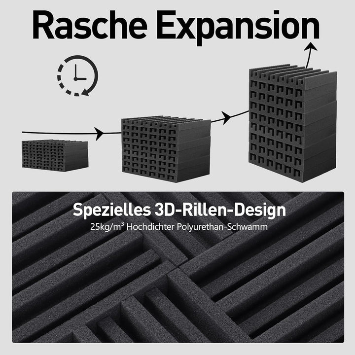 12 Stück Akustikpaneele, Selbstklebend Wandpaneele, Schwarz Gerillte Akustikschaumstoff 12 x 12 x 2