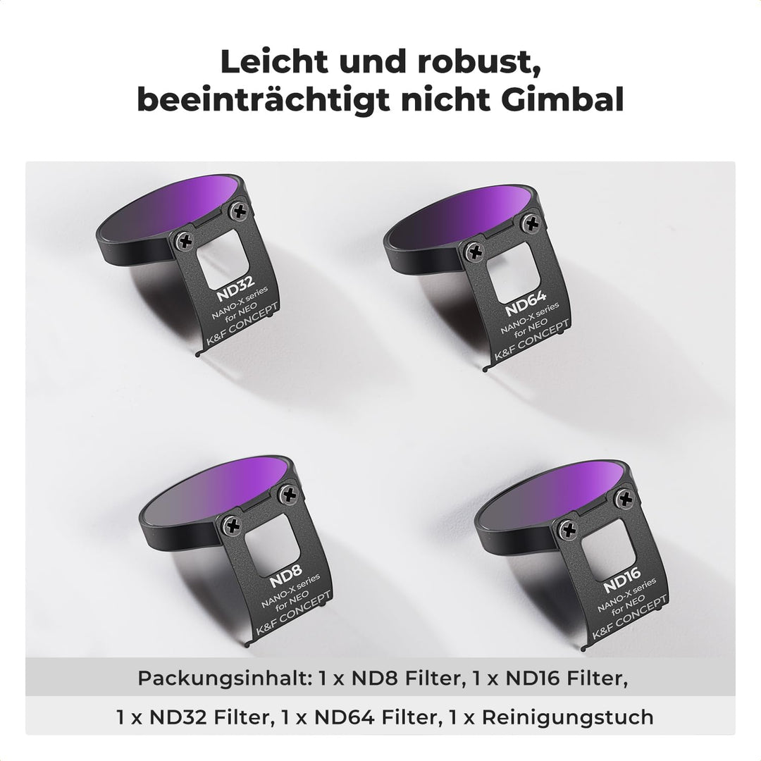 K&F Concept ND Filterset Kompatibel mit DJI NEO, 4 stück ND8 ND16 ND32 ND64 ND Filter, Multi Beschic