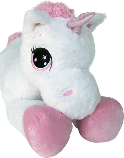 Wagner 9065 - Riesen Plüschtier XXL Plüsch Einhorn - liegend - 80 cm Gross in Weiss-pink Kuscheltier
