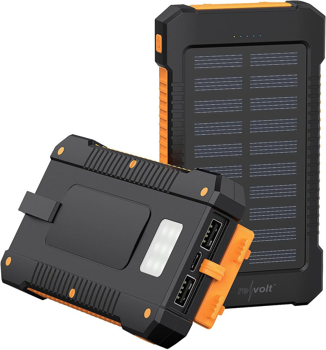 revolt Solar Ladegerät Handy: Solar-Powerbank, 8.000 mAh, 2X USB 2A, Typ-C-Input, IP65, LED-Lampe (S