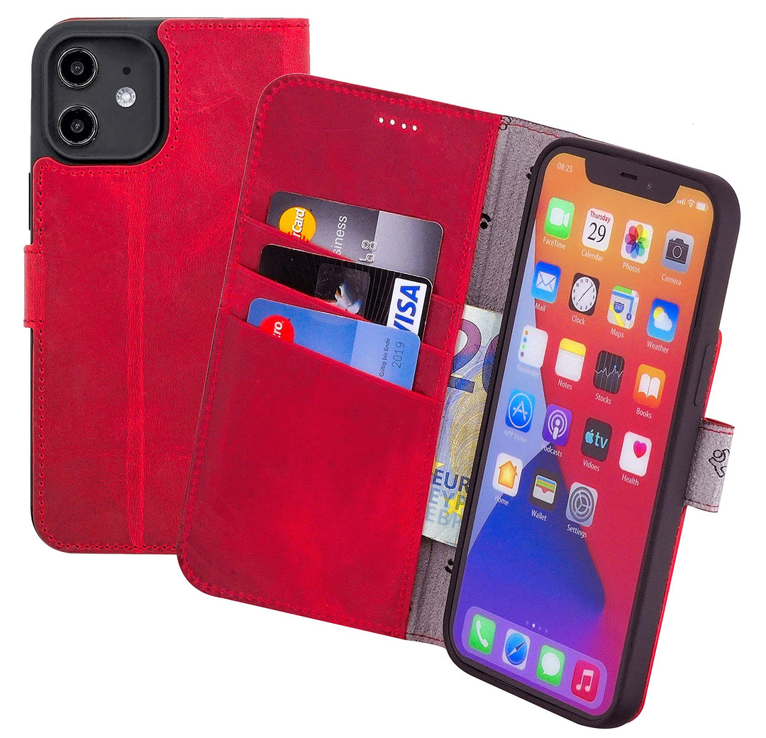 Suncase Book-Style Hülle kompatibel mit iPhone 12 Mini (5.4") Leder Tasche (Slim-Fit) Lederhülle Han