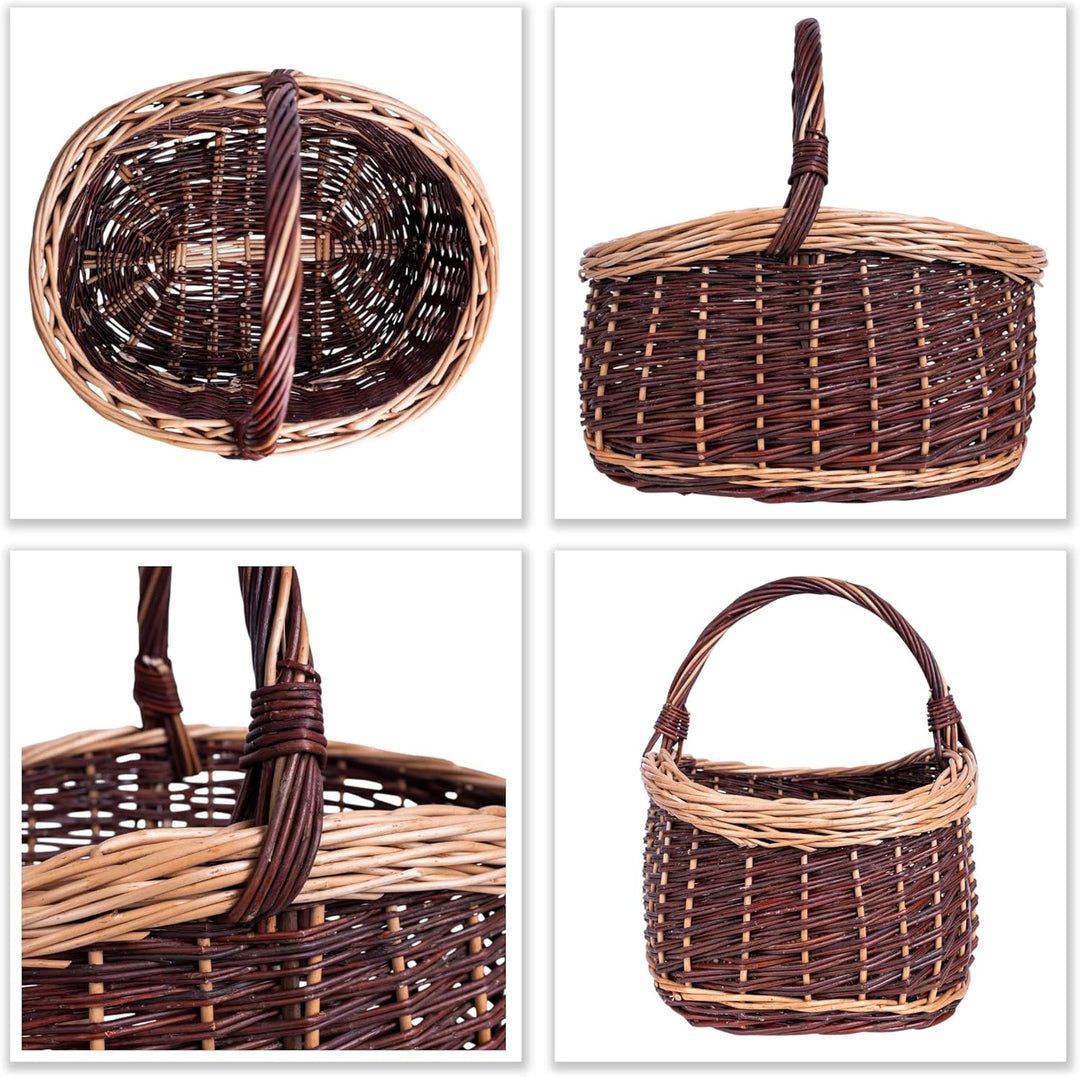 Creative Home Grosser Picknickkorb Weidenkorb mit Henkel Einkaufskorb Zweifarbig | 43 x 33 x 40 cm |