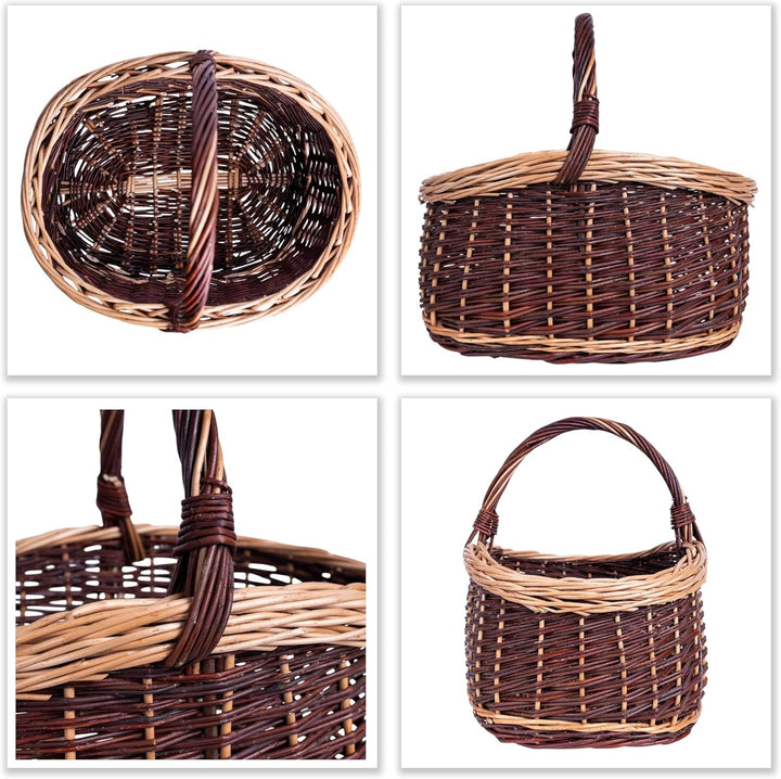 Creative Home Grosser Picknickkorb Weidenkorb mit Henkel Einkaufskorb Zweifarbig | 43 x 33 x 40 cm |
