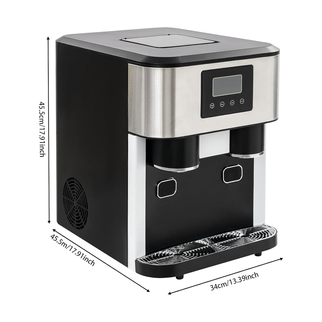 Eiswürfelmaschine Edelstahl, 16 Eiswürfel in 9 Minuten, 3-in-1-Eiswürfelbereiter mit Eiszerkleinerun